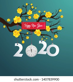 Happy Chinese New Year 2020 year of the rat,Chinese characters mean Happy New Year, wealthy. lunar new year 2020.