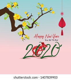 Happy Chinese New Year 2020 year of the rat,Chinese characters mean Happy New Year, wealthy. lunar new year 2020.