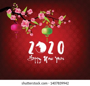 Happy Chinese New Year 2020 year of the rat,Chinese characters mean Happy New Year, wealthy. lunar new year 2020.