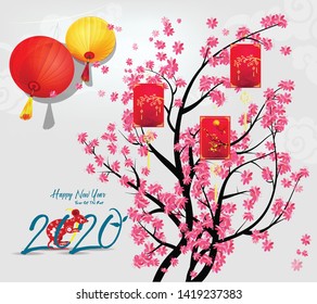 
Happy Chinese New Year 2020 year of the rat,Chinese characters mean Happy New Year, wealthy. lunar new year 2020.