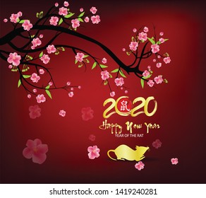 Happy Chinese New Year 2020 year of the rat,Chinese characters mean Happy New Year, wealthy. lunar new year 2020.