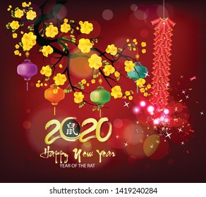 Happy Chinese New Year 2020 year of the rat,Chinese characters mean Happy New Year, wealthy. lunar new year 2020.