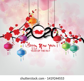 Happy Chinese New Year 2020 year of the rat,Chinese characters mean Happy New Year, wealthy. lunar new year 2020.