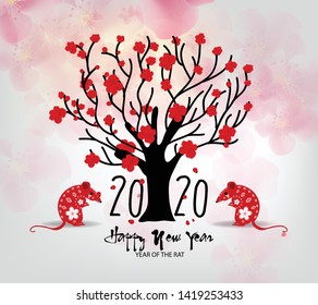 Happy Chinese New Year 2020 year of the rat,Chinese characters mean Happy New Year, wealthy. lunar new year 2020.