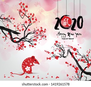 Happy Chinese New Year 2020 year of the rat,Chinese characters mean Happy New Year, wealthy. lunar new year 2020.