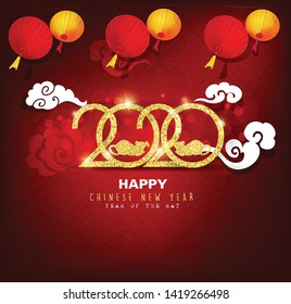Happy Chinese New Year 2020 year of the rat,Chinese characters mean Happy New Year, wealthy. lunar new year 2020.