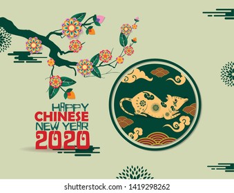 Happy Chinese New Year 2020 year of the rat,Chinese characters mean Happy New Year, wealthy. lunar new year 2020.