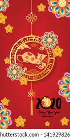 Happy Chinese New Year 2020 year of the rat,Chinese characters mean Happy New Year, wealthy. lunar new year 2020.