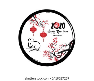 Happy Chinese New Year 2020 year of the rat,Chinese characters mean Happy New Year, wealthy. lunar new year 2020.