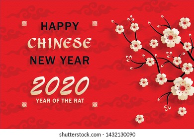 Happy chinese new year 2020 Rat Zodiac sign, with gold paper cut art and craft style on color background for greetings card, flyers, poster (Chinese Translation : happy new year, year of rat)