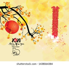 Happy Chinese New Year 2020 year of the rat,Chinese characters mean Happy New Year, wealthy. lunar new year 2020.
