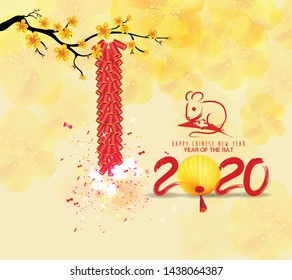 Happy Chinese New Year 2020 year of the rat,Chinese characters mean Happy New Year, wealthy. lunar new year 2020.