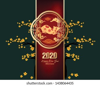 Happy Chinese New Year 2020 year of the rat,Chinese characters mean Happy New Year, wealthy. lunar new year 2020.