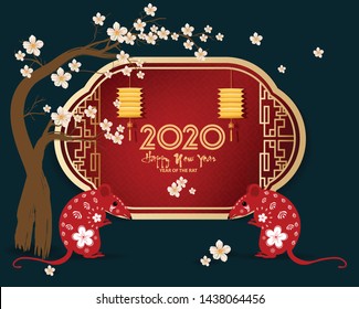 Happy Chinese New Year 2020 year of the rat,Chinese characters mean Happy New Year, wealthy. lunar new year 2020.