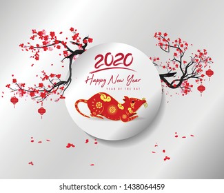Happy Chinese New Year 2020 year of the rat,Chinese characters mean Happy New Year, wealthy. lunar new year 2020.