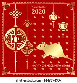 Happy Chinese New Year 2020. year of rat. For greeting cards, leaflets, invitations, posters, brochures, banners, calendar.