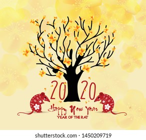 Happy Chinese New Year 2020 year of the rat,Chinese characters mean Happy New Year, wealthy. lunar new year 2020.