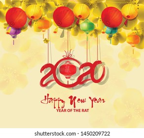 Happy Chinese New Year 2020 year of the rat,Chinese characters mean Happy New Year, wealthy. lunar new year 2020.