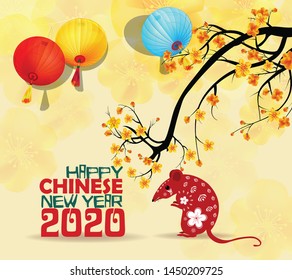 Happy Chinese New Year 2020 year of the rat,Chinese characters mean Happy New Year, wealthy. lunar new year 2020.