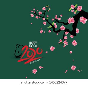 Happy Chinese New Year 2020 year of the rat,Chinese characters mean Happy New Year, wealthy. lunar new year 2020.