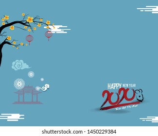 Happy Chinese New Year 2020 year of the rat,Chinese characters mean Happy New Year, wealthy. lunar new year 2020.
