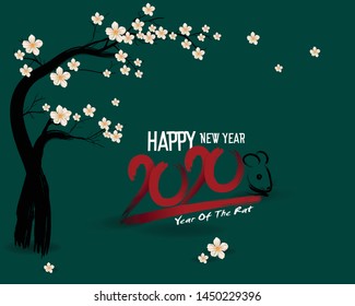 Happy Chinese New Year 2020 year of the rat,Chinese characters mean Happy New Year, wealthy. lunar new year 2020.