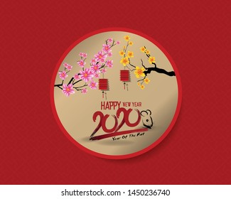 Happy Chinese New Year 2020 year of the rat,Chinese characters mean Happy New Year, wealthy. lunar new year 2020.