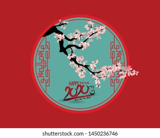 Happy Chinese New Year 2020 year of the rat,Chinese characters mean Happy New Year, wealthy. lunar new year 2020.