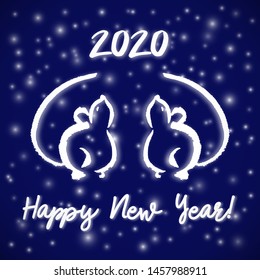 Happy Chinese New Year 2020. Year of The Metal Rat. Cut style от the blue starry sky background. Zodiac sign for greetings card, flyers, invitation, posters, brochure, banners, calendar.