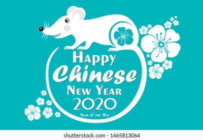 Happy Chinese New Year 2020 year of the rat. Lunar new year 2020. Zodiac sign for greetings card, invitation, posters, banners, calendar. Celebration blue background with Rat and place for your text