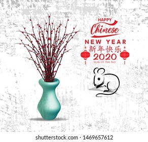 Happy Chinese New Year 2020 year of the rat,Chinese characters mean Happy New Year, wealthy. lunar new year 2020.