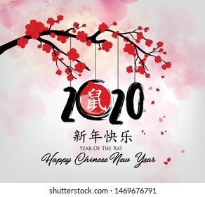 Happy Chinese New Year 2020 year of the rat,Chinese characters mean Happy New Year, wealthy. lunar new year 2020.