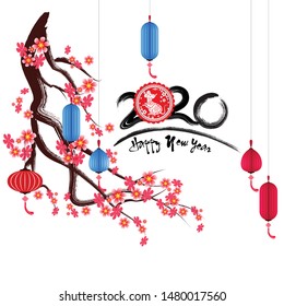 Happy Chinese New Year 2020 year of the rat paper cut style. lunar new year 2020