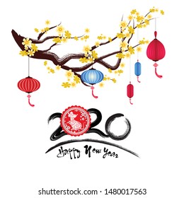 Happy Chinese New Year 2020 year of the rat paper cut style. lunar new year 2020