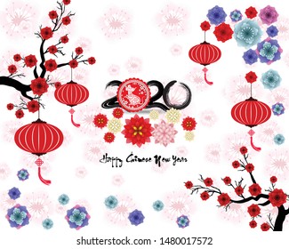 Happy Chinese New Year 2020 year of the rat paper cut style. lunar new year 2020