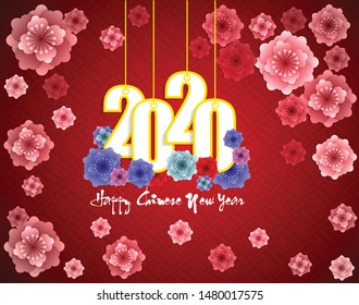 Happy Chinese New Year 2020 year of the rat paper cut style. lunar new year 2020