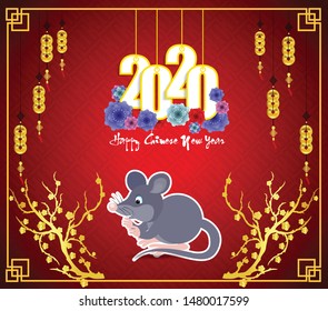 Happy Chinese New Year 2020 year of the rat paper cut style. lunar new year 2020