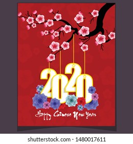 Happy Chinese New Year 2020 year of the rat paper cut style. lunar new year 2020