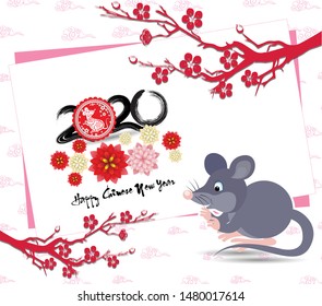 Happy Chinese New Year 2020 year of the rat paper cut style. lunar new year 2020