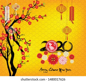 Happy Chinese New Year 2020 year of the rat paper cut style. lunar new year 2020