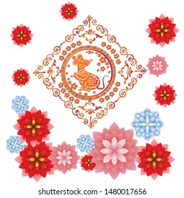 Happy Chinese New Year 2020 year of the rat paper cut style. lunar new year 2020