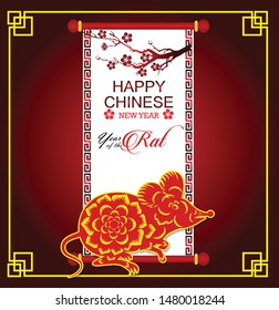 Happy Chinese New Year 2020 year of the rat paper cut style. lunar new year 2020