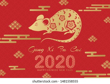 Happy Chinese New Year, 2020, Garland Design, Happy Year, Golden Rat and Red Vector Illustration