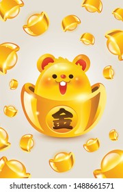 Happy Chinese New Year 2020 the year of the rat. Golden rat and tons of gold ingots wishing you a year of great fortune. 