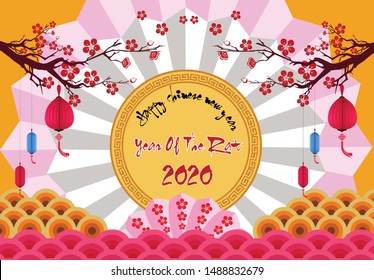 Happy Chinese New Year 2020 year of the rat paper cut style. lunar new year 2020