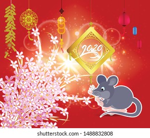 Happy Chinese New Year 2020 year of the rat paper cut style. lunar new year 2020