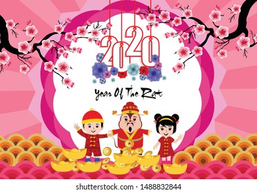 Happy Chinese New Year 2020 year of the rat paper cut style. lunar new year 2020