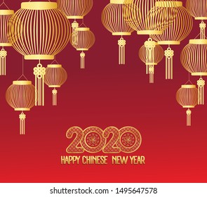 Happy chinese new year 2020 Zodiac sign with gold paper cut art and craft style on color Background