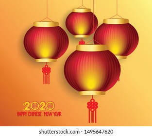 Happy Chinese New Year 2020 Background with Lanterns and Light Effect