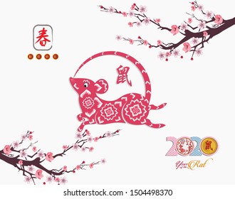 Happy Chinese New Year 2020 year of the rat paper cut style. lunar new year 2020 . ( Chinese Translation : happy new year)
